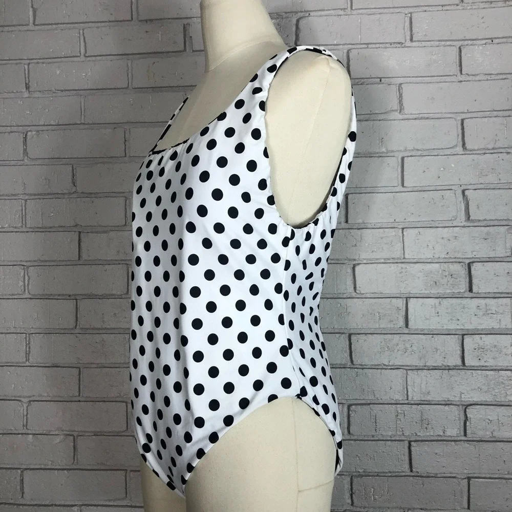 La Blanca Reversible Polka Dot One Piece Swimsuit‎ Black White  | Size 16